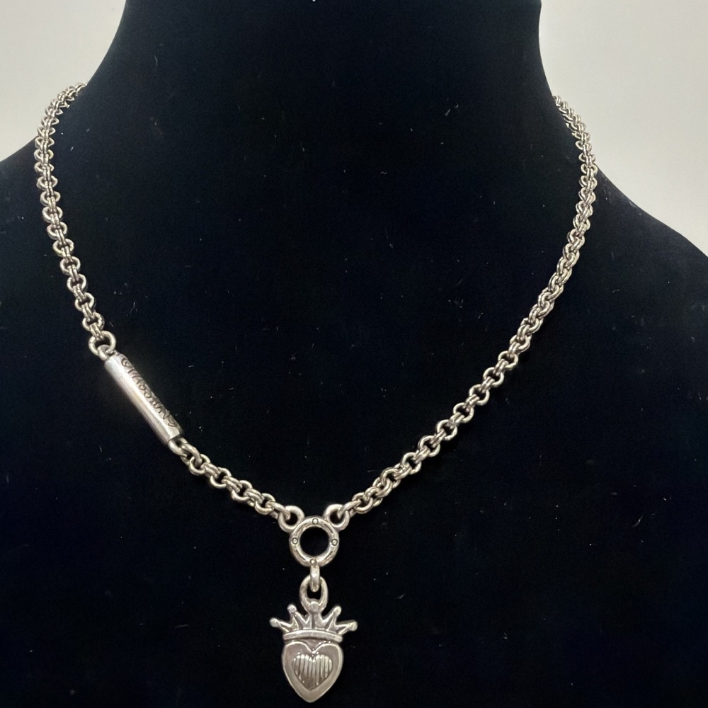 Brighton Vintage Crown Heart Love Respect Passion Small Pendant Necklace Silver